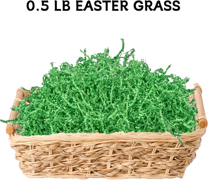 Gloreyan 1/2LB Easter Grass Crinkle Cut Paper Shred, Green Raffia Paper Shred Filler Grass for Easter Gift Wrapping Basket Filling Party Supply - Image 3